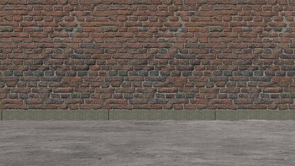 Brick and asphalt two-tone wall Clean empty wall with old atmosphere 3D rendered background design material