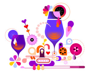 Colour design isolated on a transparent background Cocktail Machine graphic illustration. Creative mix of cocktail glasses and abstract decorative elements.