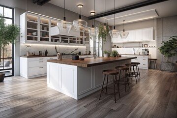 Fototapeta na wymiar Amazing new contemporary with large white_Kitchen