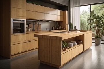 Bamboo kitchen cabinets Generative_AI