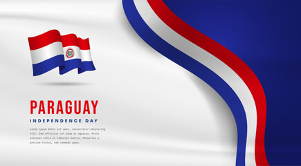 Banner illustration of Paraguay independence day celebration with text space. Waving flag and hands clenched. Vector illustration.