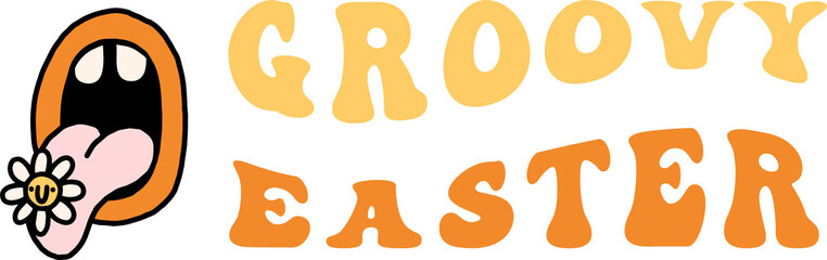 Groovy y2k retro easter holiday funny party print lettering template. Groovy easter. Happy easter phrase design. Isolated on transparent background. PNG illustration