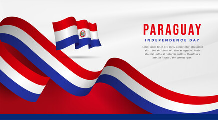 Banner illustration of Paraguay independence day celebration with text space. Waving flag and hands clenched. Vector illustration.