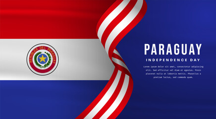Banner illustration of Paraguay independence day celebration with text space. Waving flag and hands clenched. Vector illustration.
