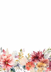 watercolor flower bottom border with white copy space, made with generative ai