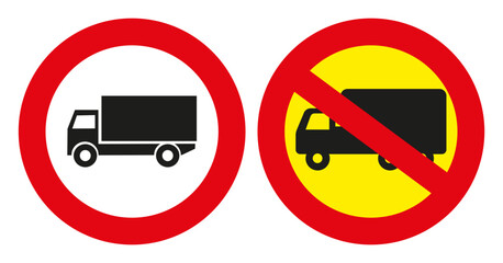No passage for a truck, road prohibition signs. Road signs vector illustration.