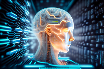 Digital AI brain robot concept on digital background