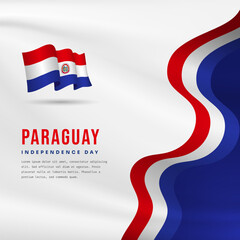 Square Banner illustration of Paraguay independence day celebration with text space. Waving flag and hands clenched. Vector illustration.