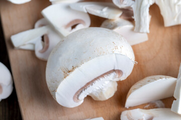 Sliced mushrooms on a board