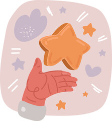 Vector illustration of hand with a golden star. Concepts of success and prosperity.