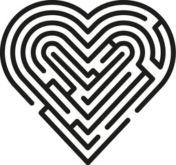 Heart shaped labyrinth, black line. Maze in the shape of a heart.