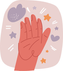 Vector illustration of Cartoon character hand goodwill gesture. Open outstretched hand, showing five fingers, extended in greeting.
