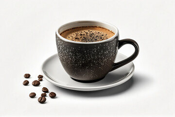 Fototapeta premium warm and inviting cup of coffee with beans in a white cup isolated on white background for your morning or afternoon pick-me-up.. generative ai