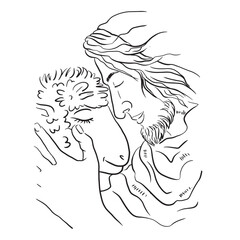 Hand drawn Jesus and sheep vector, Jesus line art,
Jesus silhouette