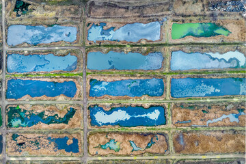 aerial view of abandoned biological ponds and water treatment plant