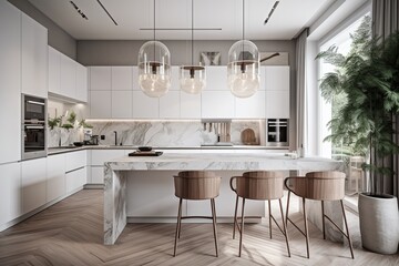 White kitchen design in new luxurious home ,Generative_AI