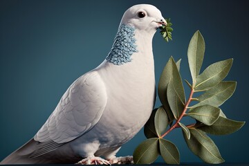 A white dove flies against a blue sky, generative AI