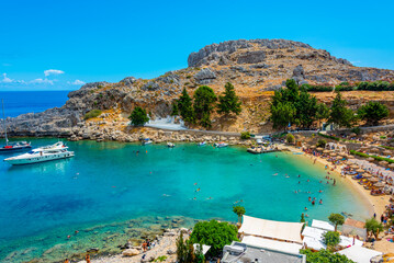 Saint Paul's beach at Greek town Lindos at Rhodes island