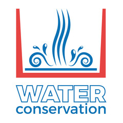 Water poured into a tank. Concept of saving and conserving water against drought. Water shortage and crisis concept. Vector logo.