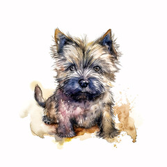 Nature Explorer: Cairn Terrier Puppy in Dreamy Watercolor Garden. AI Generated