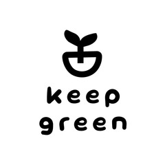 Keep Green Eco Vegan Leaf Science Illustration Icon Fun Cute Playful Motivation Black On Clear Background