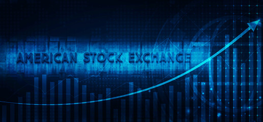 Concept of American stock exchange AMEX with abstract financial chart with uptrend line graph arrow