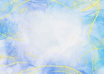 Abstract art blue watercolor stains background on watercolor paper textured for design templates invitation card
