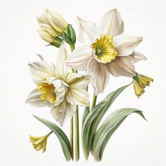 Fototapeta na wymiar Daffodil Dreams: Beautiful Watercolor Flowers in Full Bloom. AI Generated