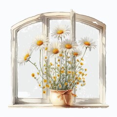 Spring's Finest: Breathtaking Daisy Watercolor for Your Projects. AI Generated