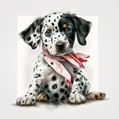 Sitting Pretty: A Girl and Her Dalmatian Puppy. AI Generated