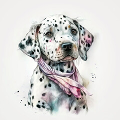 Watercolor Dalmatian Puppy and Girl: A Match Made in Heaven. AI Generated