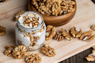 yogurt made from milk with walnuts and muesli