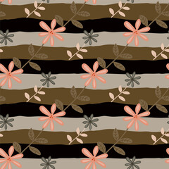 Cute flower seamless pattern. Naive art style. Hand drawn floral endless background.