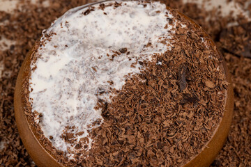 Creamy yogurt with chocolate close up