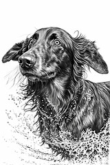 Dachshund Dog Ink Drawing In Splash of Inked Black and White Animal Intricate Details Artwork generative ai