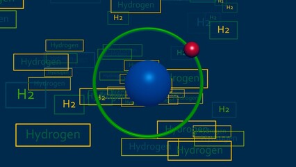 Hydrogen atomic level rotating nucleus info graphic