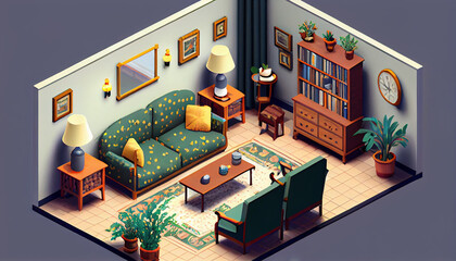 Isometric living room isometric living room Ai generated image
