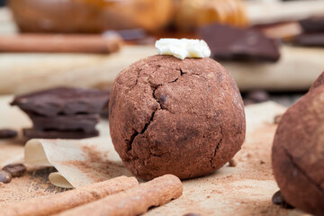 cake made of biscuit crumbs with butter cream with cocoa and sugar