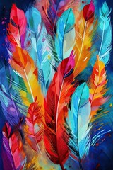 Autumnal Feather Pattern: A Colorful Abstract Art Canvas Printable: Generative AI