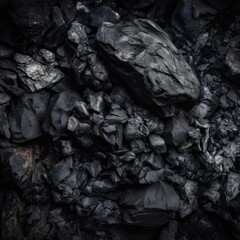 Black Coal on a Dark Background - Rough Mineral Rock from the Fossil Fuel Industry, Generative AI
