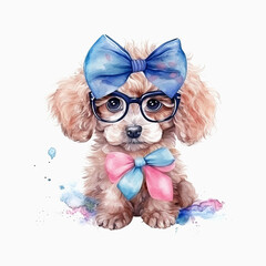 Poodle Perfection: Adorable Puppy in Pastel Headband and Glasses. AI Generated