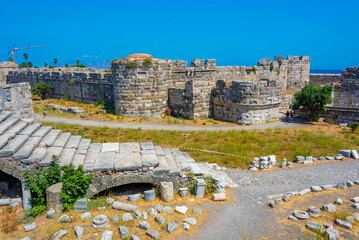 Courtyard of Neratzia Castle at Kos island in Greece - obrazy, fototapety, plakaty