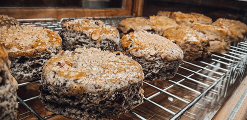 Black sesame flavor scones on the tray.