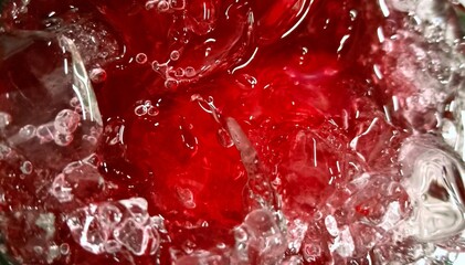 Close-up shot of the iced Rosella juice in the glass with a bubble in it. Beverage for hot summer. Cocktail.
