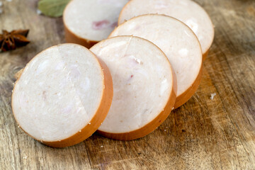 Low-quality chicken ham during cooking