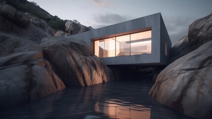 Ultra modern minimalistic style house design. Generative AI
