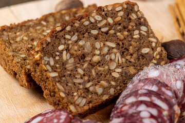 sliced black rye bread with sunflower seeds