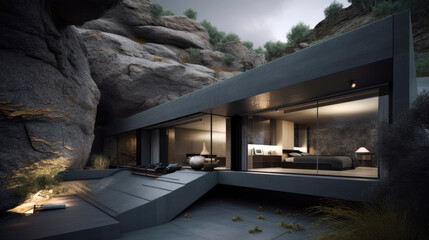 Ultra modern minimalistic style house design. Generative AI - obrazy, fototapety, plakaty