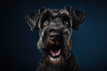 Cute Kerry Blue Terrier Puppy Surprised by Pet Portrait in Studio: Generative AI
