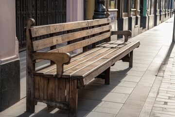 Fototapeta na wymiar Old Wooden Bench in Street: Enjoy the Comfort of Urban Public Furniture: Generative AI